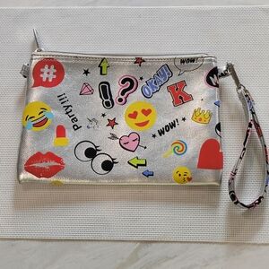 BARI LYNN Silver Emoji Wristlet Clutch
